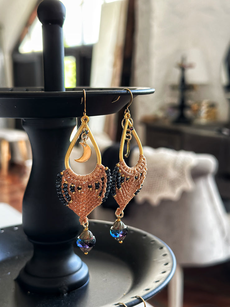 Beaded Macrame Czech Glass Earrings