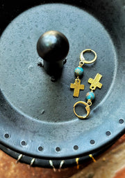 Gold and Patina Cross Earrings