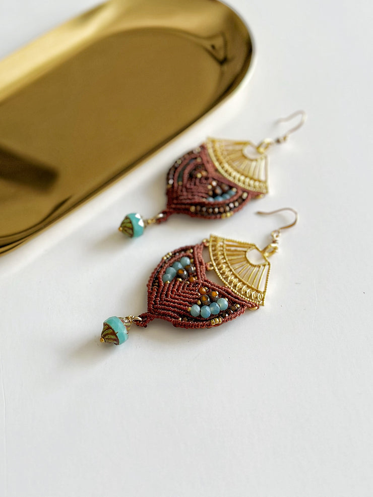 Beaded Macrame Czech Glass Earrings