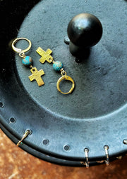 Gold and Patina Cross Earrings