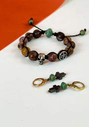 Skull and Cross Picasso Jasper Adjustable Bracelet