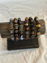 Skull and Cross Picasso Jasper Adjustable Bracelet