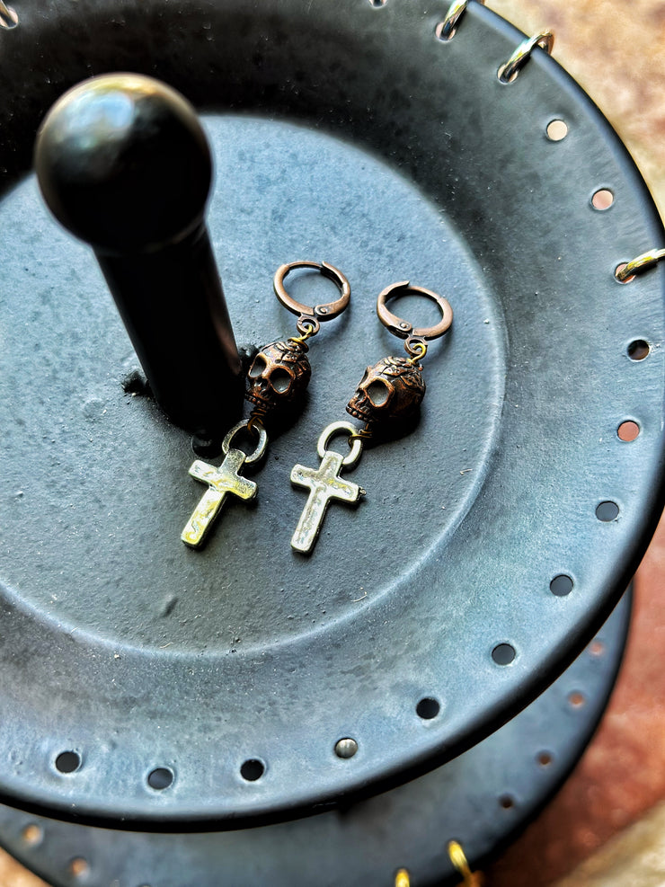 Skull and Cross Earrings Copper