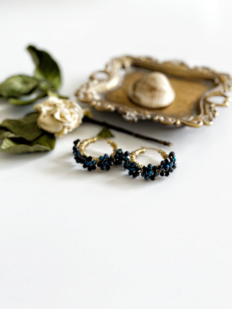 Wire Wrapped Midnight Flower Medium Hoops]