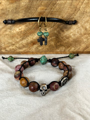 Skull and Cross Picasso Jasper Adjustable Bracelet