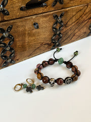 Skull and Cross Picasso Jasper Adjustable Bracelet