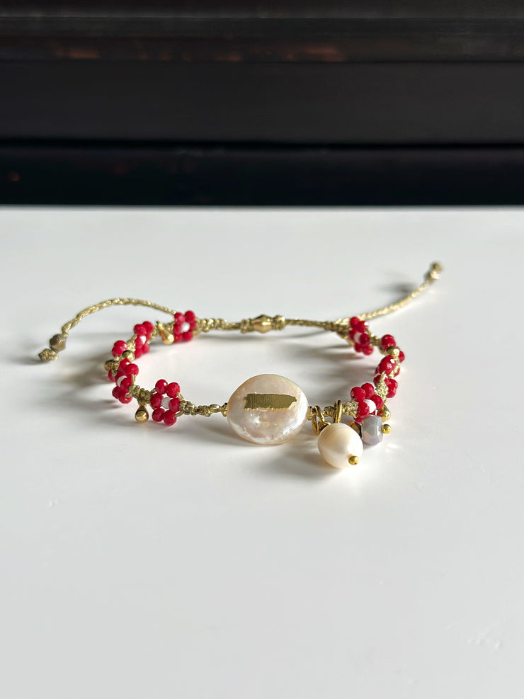 Pulsera Perla del Caribe Flor Roja