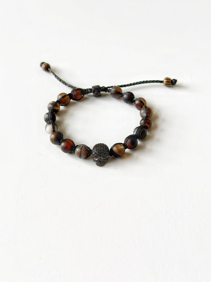 Skull Matte Agate Adjustable Bracelet