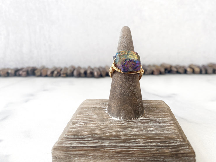 Blue Rainbow Titanium Quartz Ring Size 7