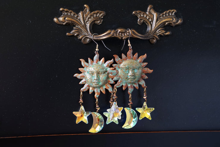 Patina Moon and Sun Catcher Earrings