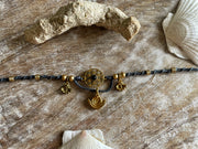 Onyx and Brass Macrame Anklet