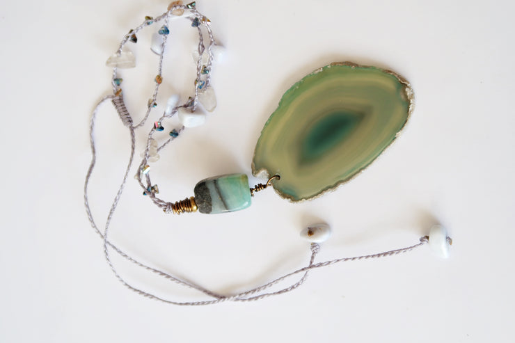 Sea Glass Crystal and Agate Pendant