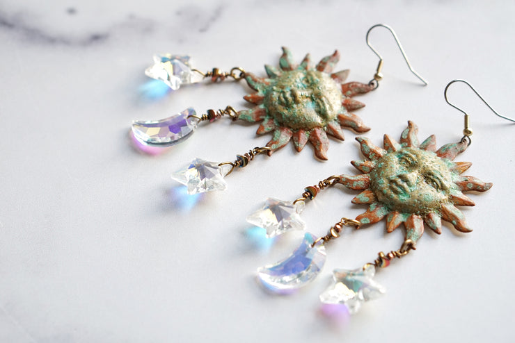 Patina Moon and Sun Catcher Earrings