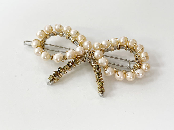 Pearl Ribbon Hair Clip