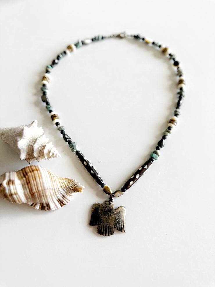 Batik Bone Eagle Turquoise Necklace