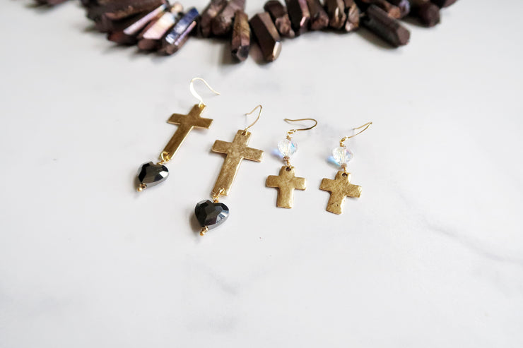 Swarovski Heart Cross Earrings