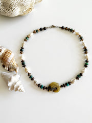 Fossilized Shell, Natural Seashell and Turquoise Necklace