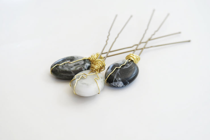 Natural Stone Hair Pin Set of 3