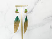 Gold Dipped Emerald Green Feather Earrings