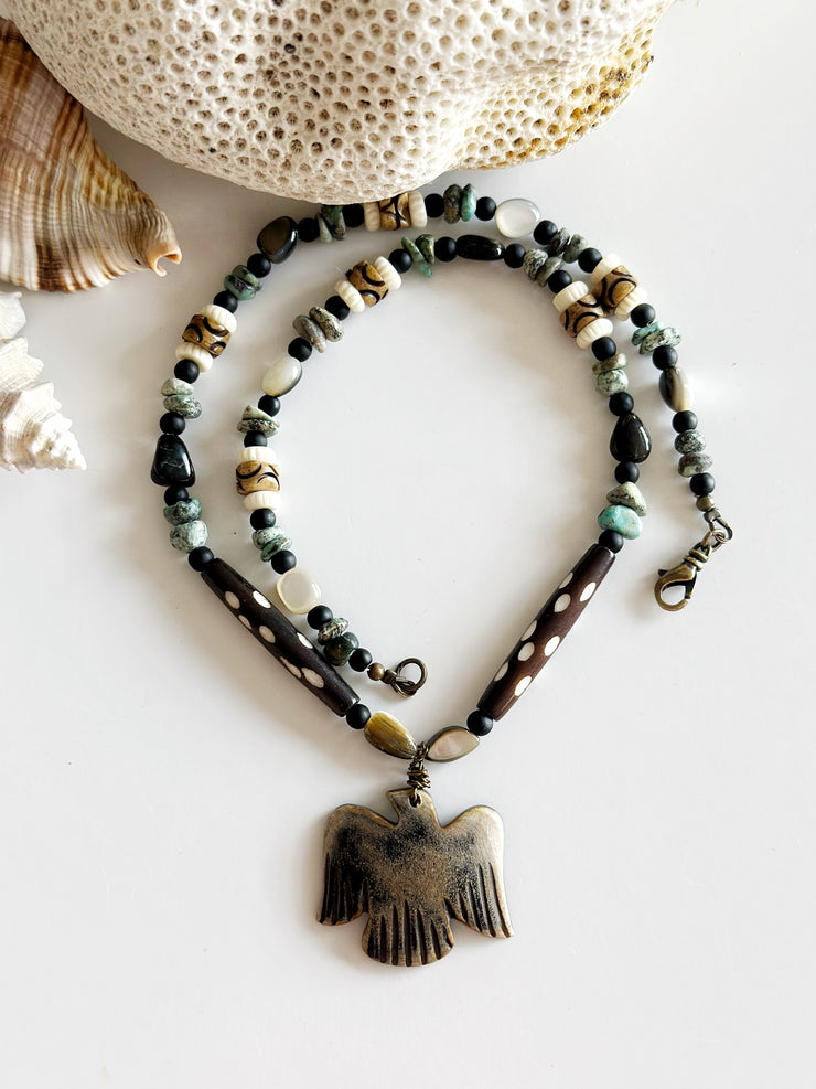 Batik Bone Eagle Turquoise Necklace