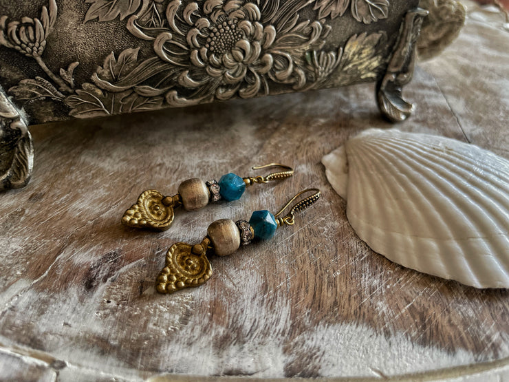 Brass Blue Apatite Boho Earrings