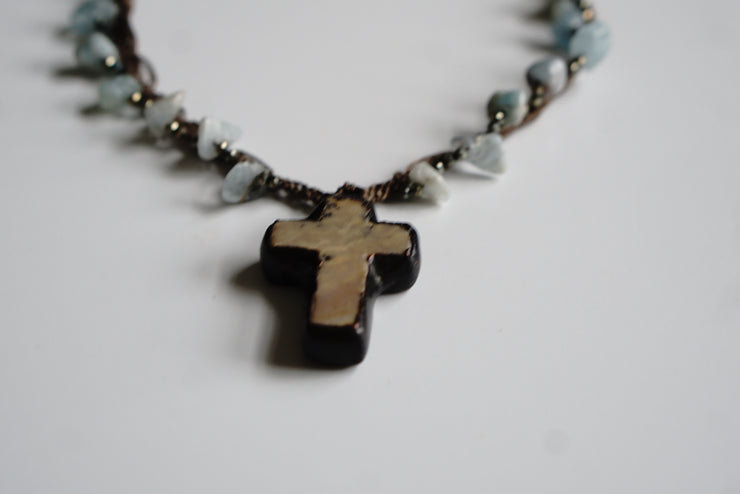 Natural Stone Cross Macrame Necklace