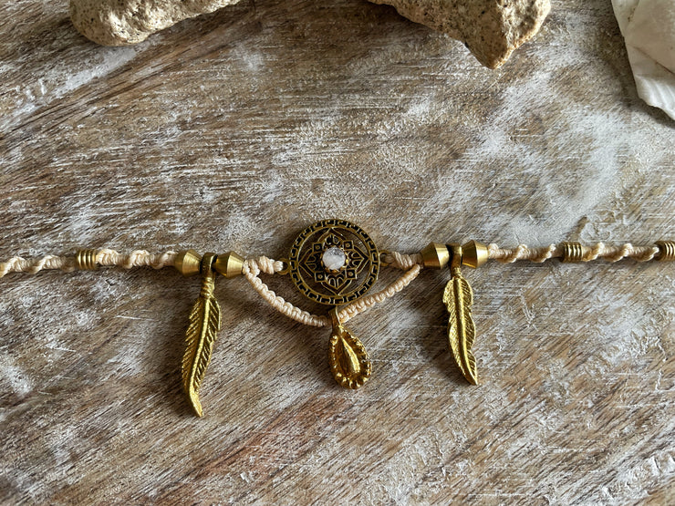 Quartz and Brass Anklet