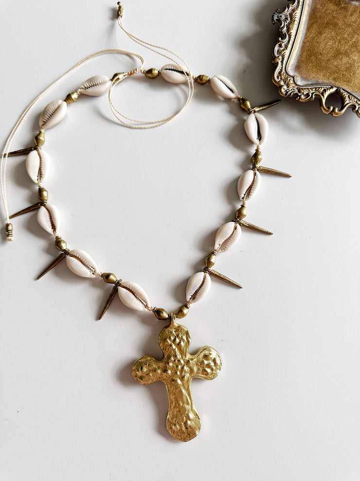 Brass and Cowrie Cross Necklaces