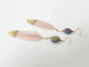 Boho Raw Druzy and Feather Earrings