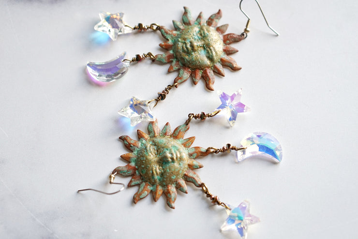 Patina Moon and Sun Catcher Earrings