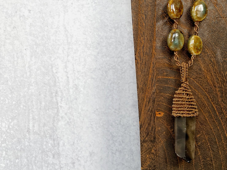 Smokey Quartz Micro Macrame Necklace in Brown