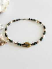 Fossilized Shell, Natural Seashell and Turquoise Necklace