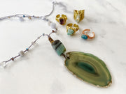 Sea Glass Crystal and Agate Pendant