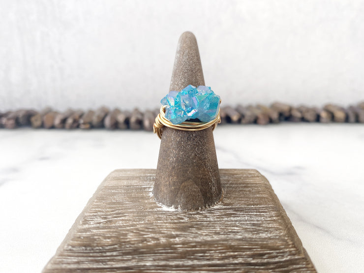 Blue Titanium Quartz Ring Size 7