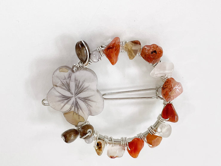 Flower Mother of Pearl and Agate Hair Clip