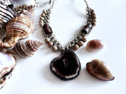 Sliced Agate Hemp and Wood Necklace