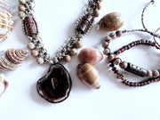 Sliced Agate Hemp and Wood Necklace