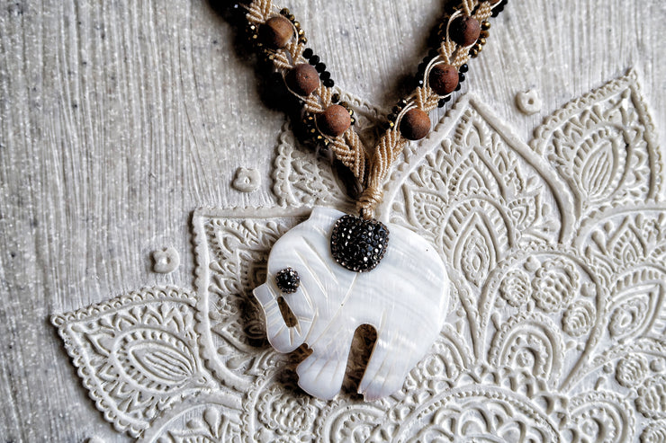 Mother of Pearl Elephant Boho Necklace