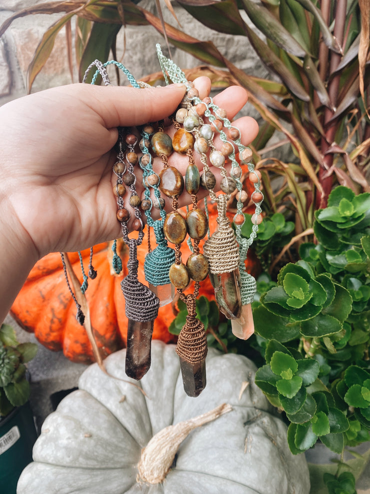 Smokey Quartz Micro Macrame Necklace in Brown