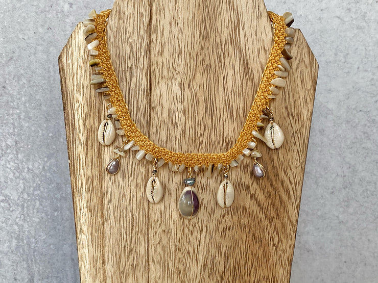 Cowrie and Shell Macrame Necklace