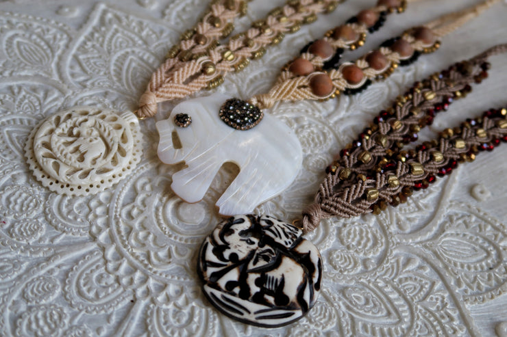 Mother of Pearl Elephant Boho Necklace