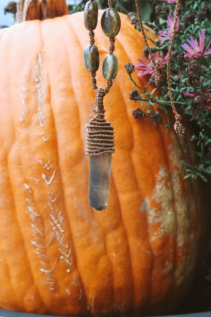 Smokey Quartz Micro Macrame Necklace in Brown