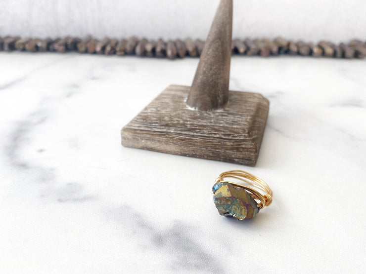 Blue Rainbow Titanium Quartz Ring Size 7