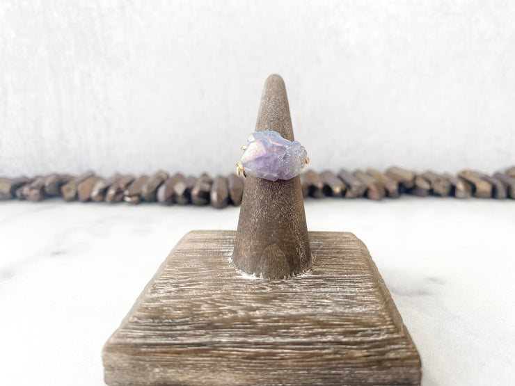 LIght Blue Titanium Amethyst Quartz Ring Size 5.5