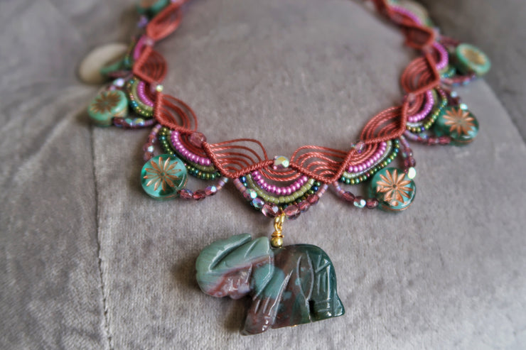 Beaded Boho Elephant Macrame Choker