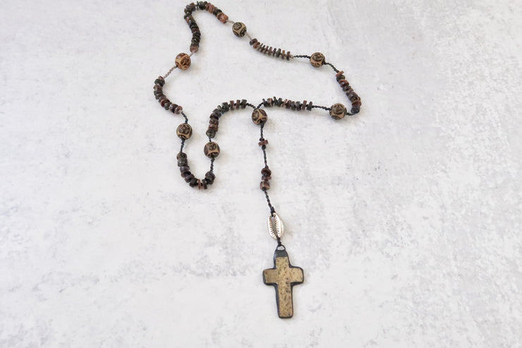 Metal Cowrie and Cross Pendant