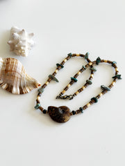 Fossilized Shell, Hematite, and Turquoise Necklace