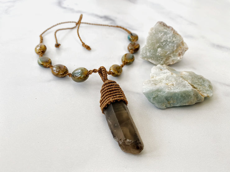 Smokey Quartz Micro Macrame Necklace in Brown