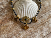 Onyx and Brass Macrame Anklet