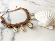 Cowrie and Natural Shell Chips Macrame Necklace